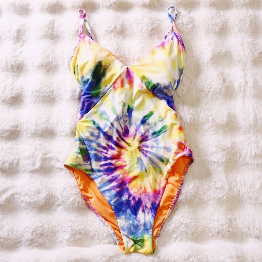 Ralph Lauren Tie Dye Back Lace One Piece Swimsuit, XS - Picture 3 of 5